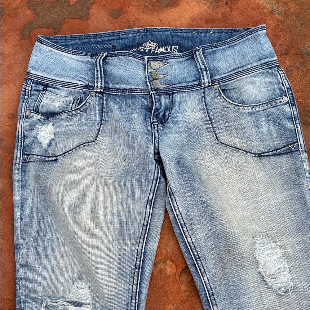 Almost Famous Light Blue Distressed Cropped Jeans 11 - Picture 2 of 4